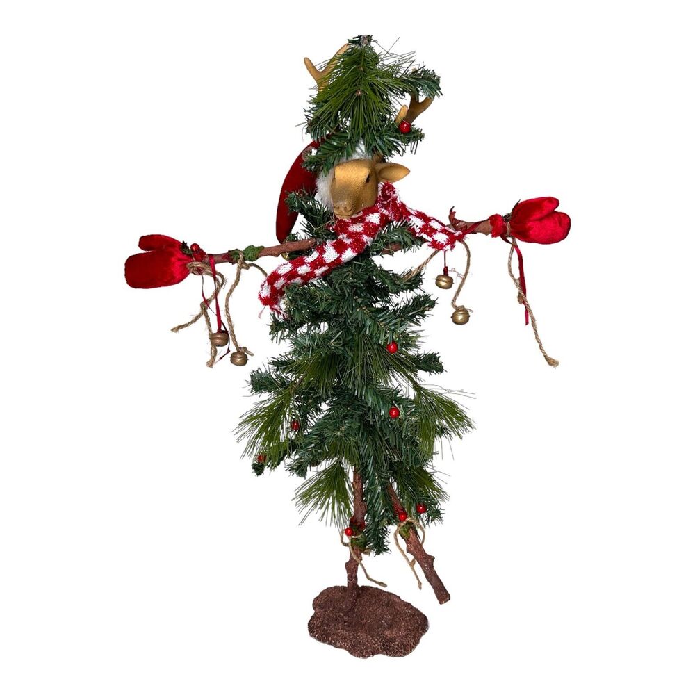 Vintage Ugly Christmas Tree Figurine Reindeer Bendable Tabletop Mantel 23" Tall
